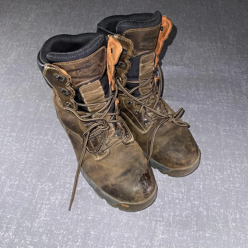 Timberland PRO Boots Mens Size 12W Brown Waterproof Work Leather Ankle Combat